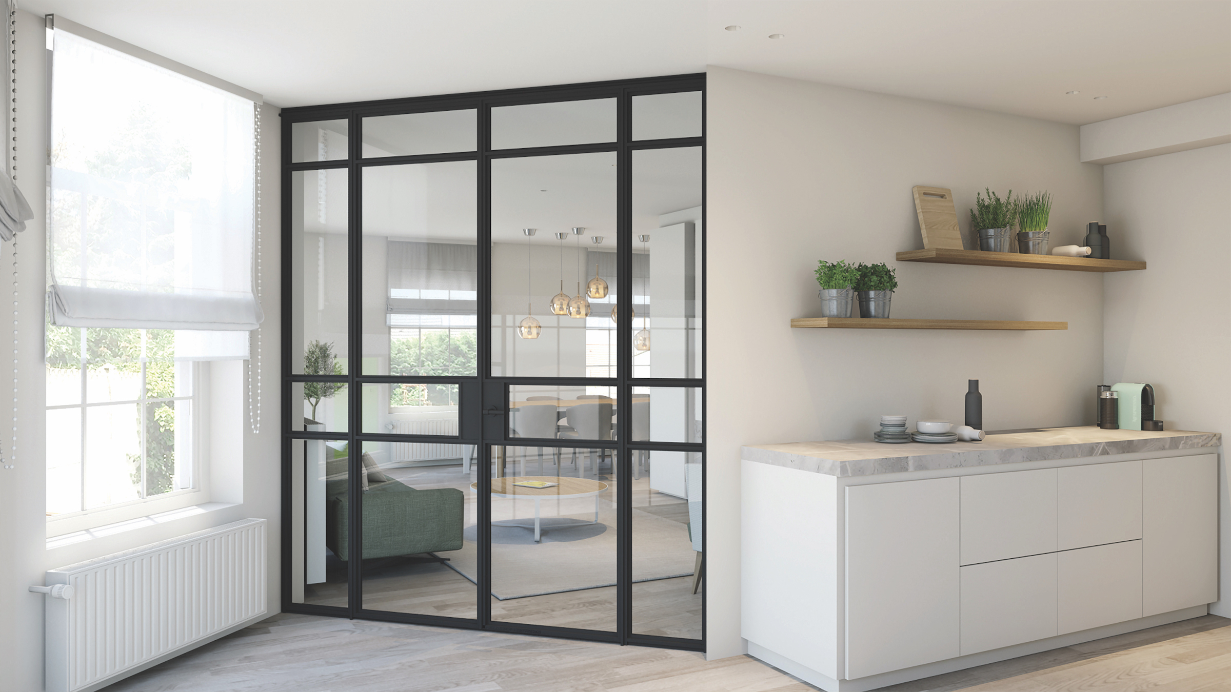 aluspace internal double doors separating rooms in an apartment