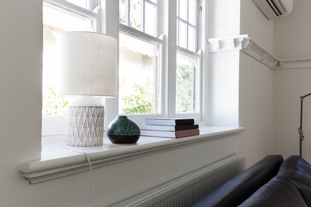 internal view of white sliding sash windows