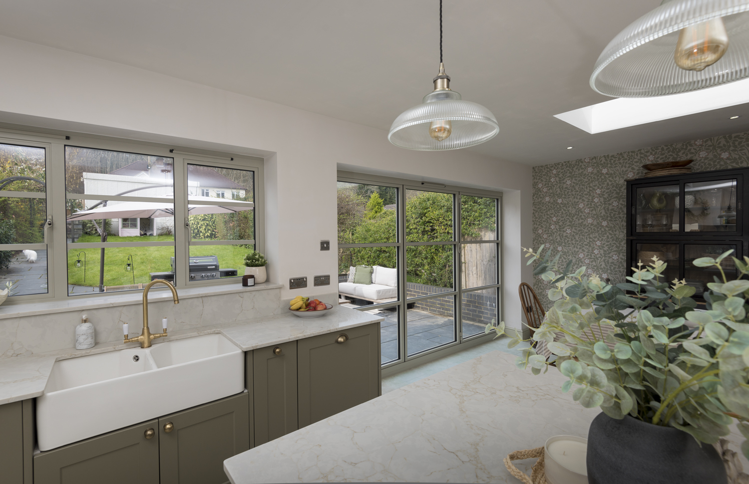 origin-ob-36 bifold door with matching window in a kitchen extension